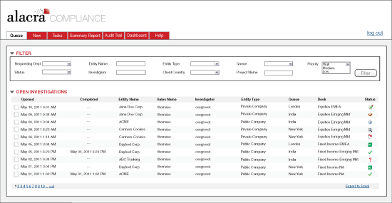 Alacra Compliance Screenshots